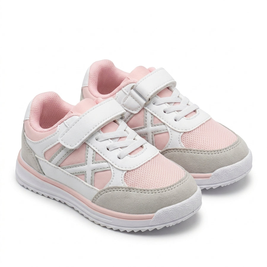 Baskets Bébé Fille Scratch – BONINO – Importées d’Espagne 🇪🇸 – Gris & Rose