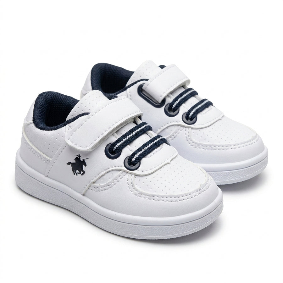 Baskets Bébé Garçon Scratch – Importées d’Espagne 🇪🇸 – Blanc & Bleu