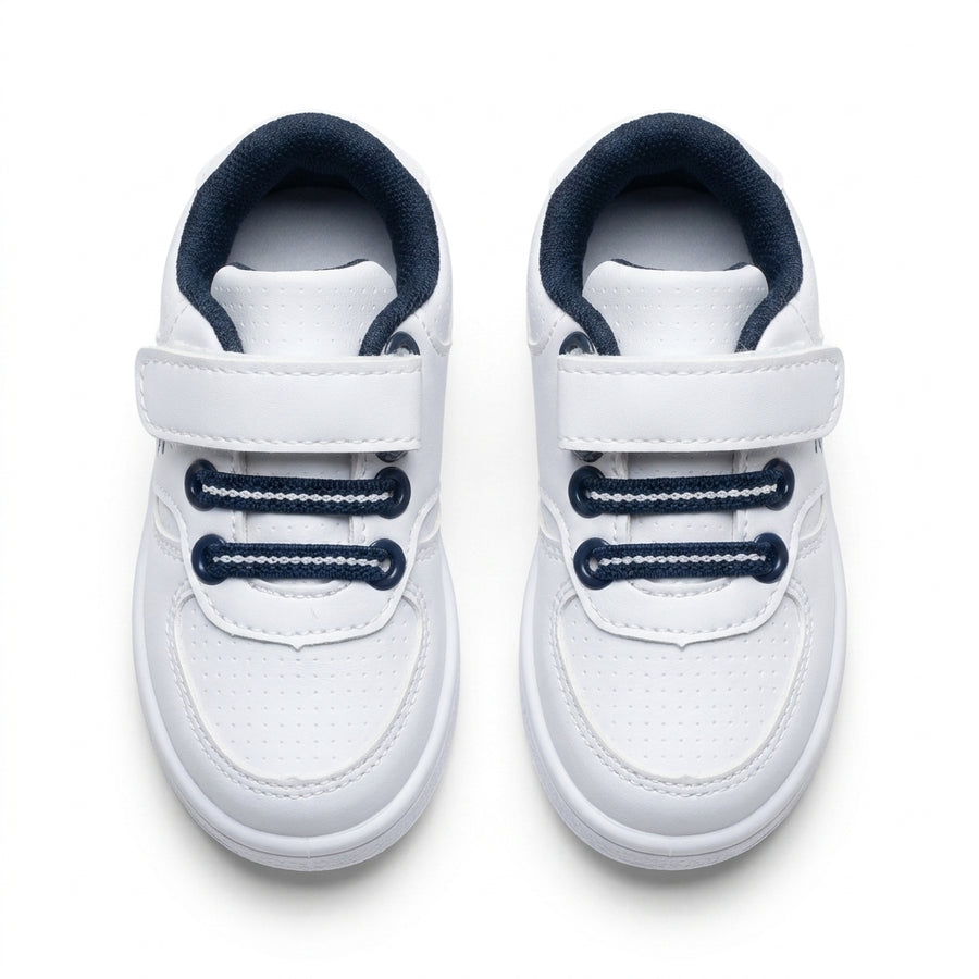 Baskets Bébé Garçon Scratch – Importées d’Espagne 🇪🇸 – Blanc & Bleu