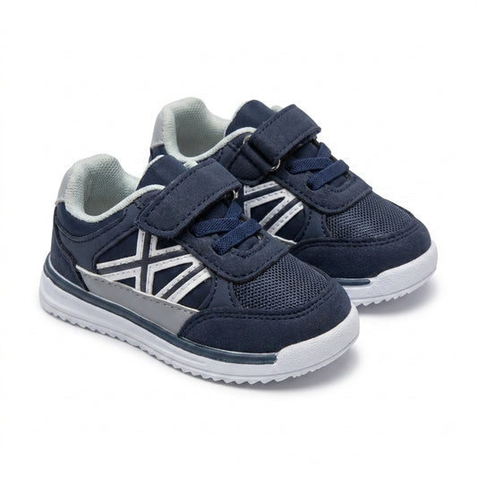 Baskets bébé garçon BONINO bleu marine à scratch – vue principale