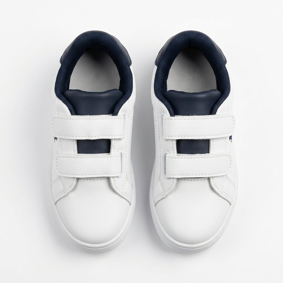 Baskets Enfant à Double Scratch – Blanc & Bleu_Marine