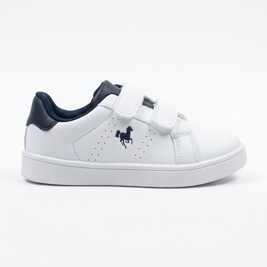 Baskets Enfant à Double Scratch – Blanc & Bleu_Marine