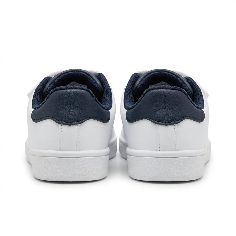 Baskets Enfant à Double Scratch – Blanc & Bleu_Marine