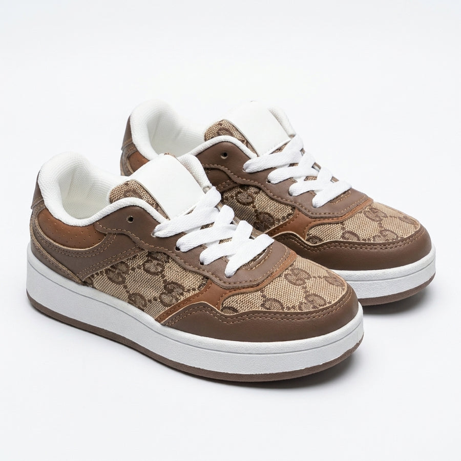 Baskets Enfant Monogramme à Lacets – Importées d’Espagne 🇪🇸 – Marron & Beige