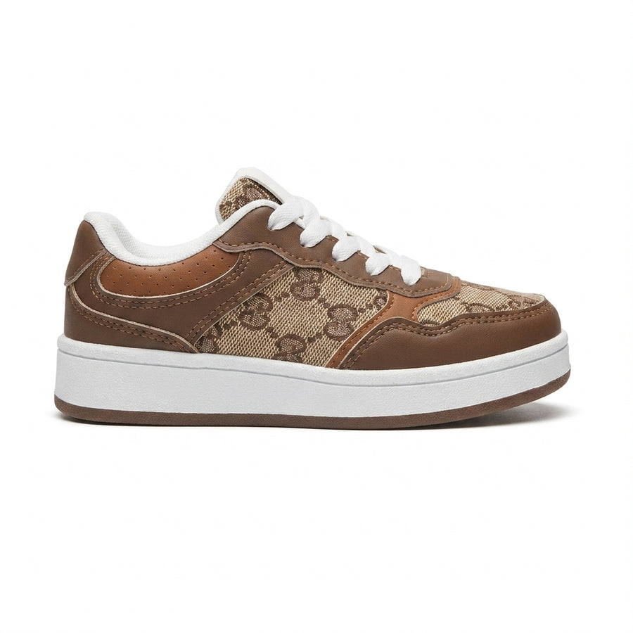 Baskets Enfant Monogramme à Lacets – Importées d’Espagne 🇪🇸 – Marron & Beige