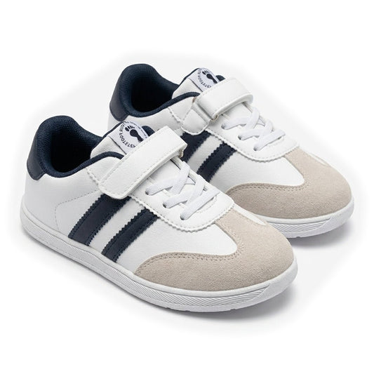 Paire de baskets enfant rétro à scratch blanches et bleu marine – BOMBAS Maroc