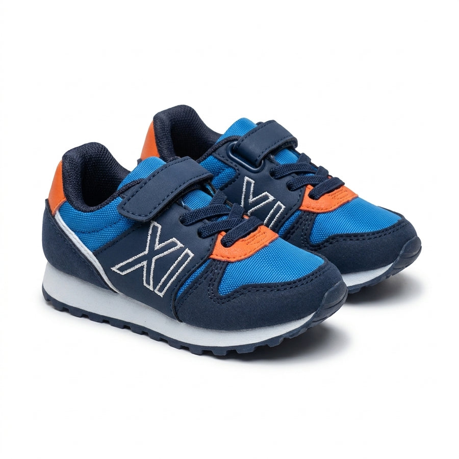 Baskets Enfant Rétro Scratch – BONNINO – Importées d’Espagne 🇪🇸 – Orange & Bleu_Royal