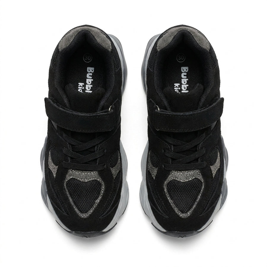 Baskets Running Enfant à Scratch – Noir & Gris Pailleté
