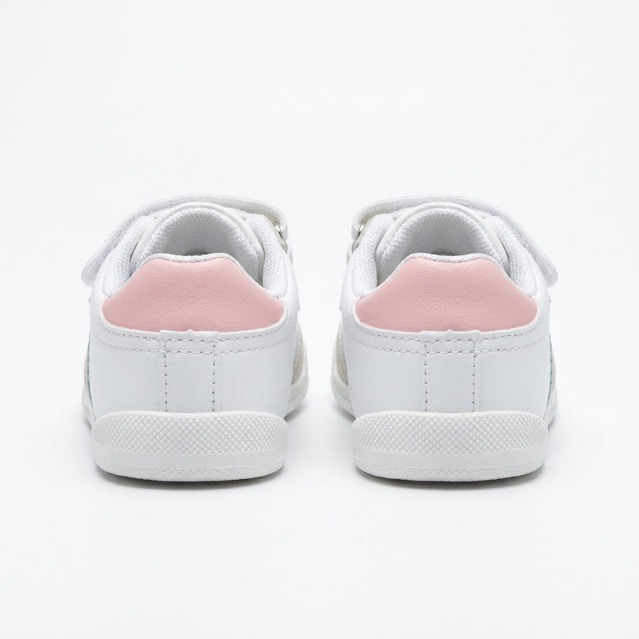 Baskets Enfant à Double Scratch – Importées d’Espagne 🇪🇸 – Blanc & Rose