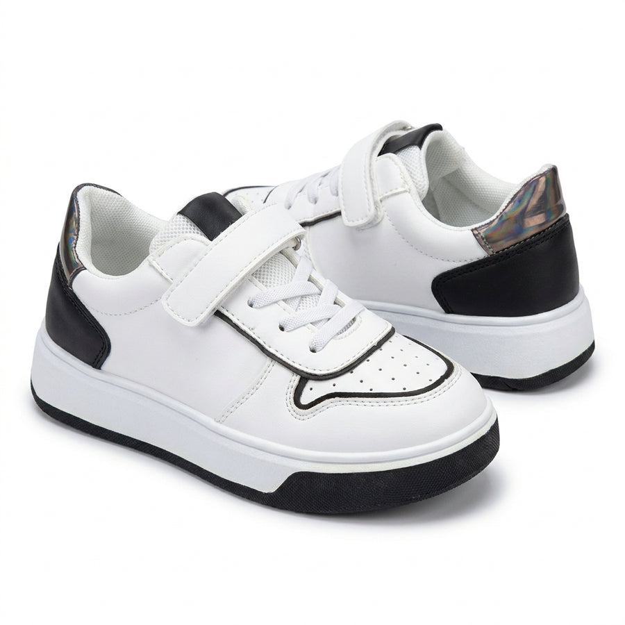 Baskets Enfant Unisexes Talon Irisé – Importées d'Espagne 🇪🇸 – Blanc & Noir