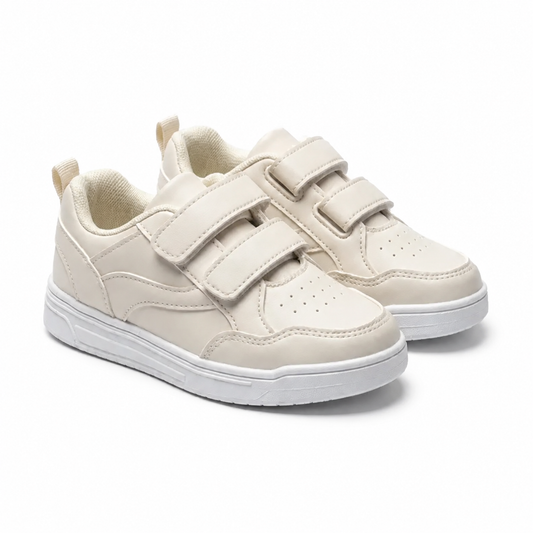 Baskets enfant unisexes à double scratch beige crème – vue trois-quarts