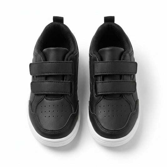 Baskets enfant unisexes à double scratch noires et blanches – vue de dessus
