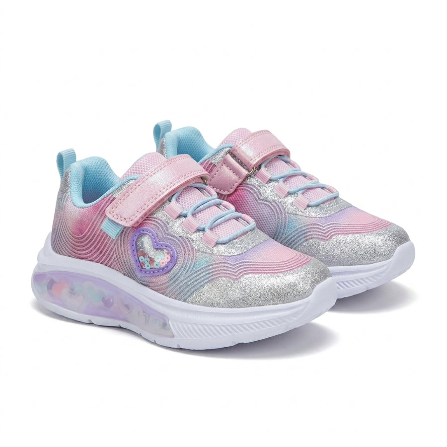 Baskets Fille Cœur Paillettes – Bubble Kids – Importées d'Espagne 🇪🇸 – Rose, Argenté & Turquoise