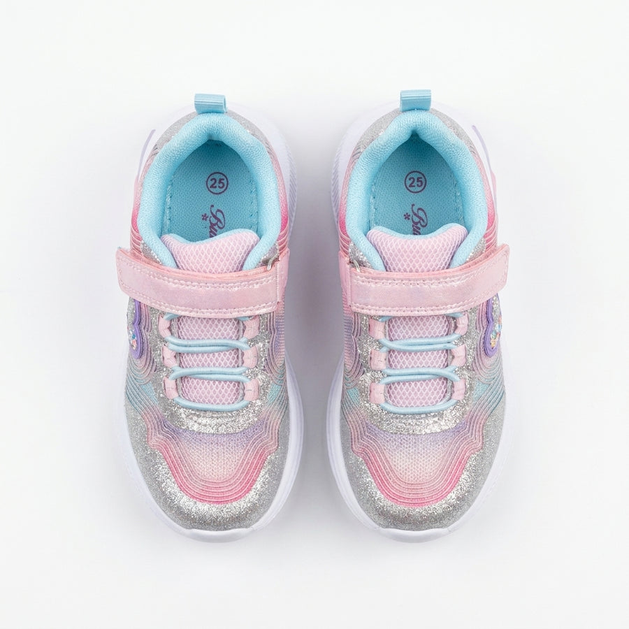 Baskets Fille Cœur Paillettes – Bubble Kids – Importées d'Espagne 🇪🇸 – Rose, Argenté & Turquoise