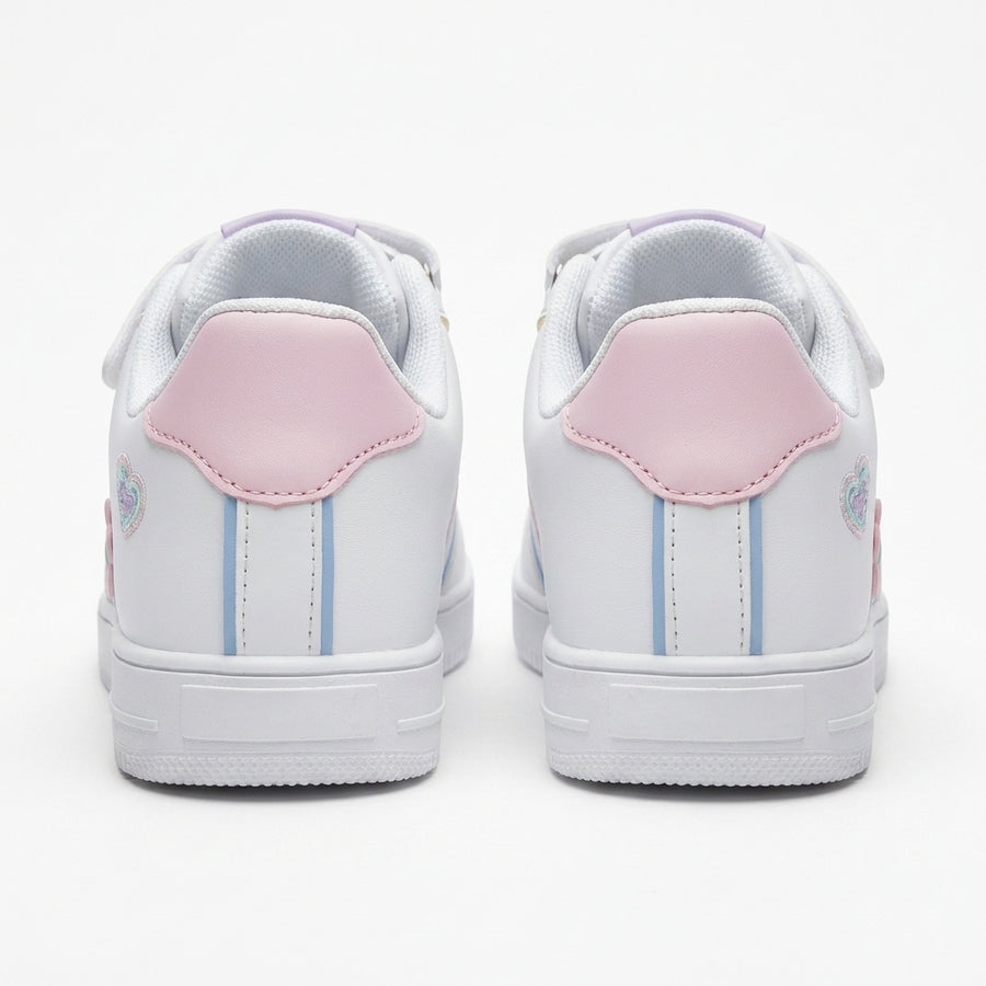 Baskets Fille à Scratch Cœur & Fleurs – Bubble Kids – Blanc – Importées d’Espagne 🇪🇸