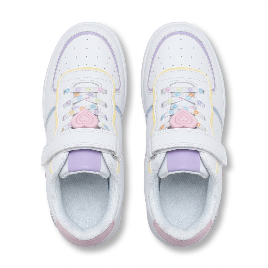Baskets Fille à Scratch Cœur & Fleurs – Bubble Kids – Blanc – Importées d’Espagne 🇪🇸