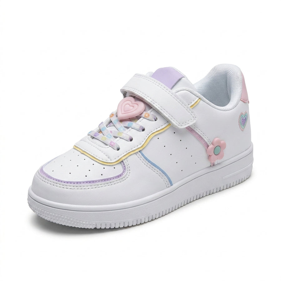 Baskets Fille à Scratch Cœur & Fleurs – Bubble Kids – Blanc – Importées d’Espagne 🇪🇸