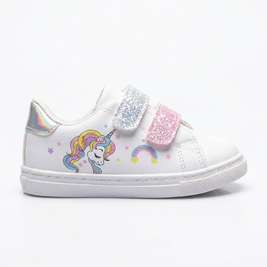 Baskets Fille Licorne Scratch – Bubble Kids – Importées d’Espagne 🇪🇸 – Blanc, Rose & Argenté