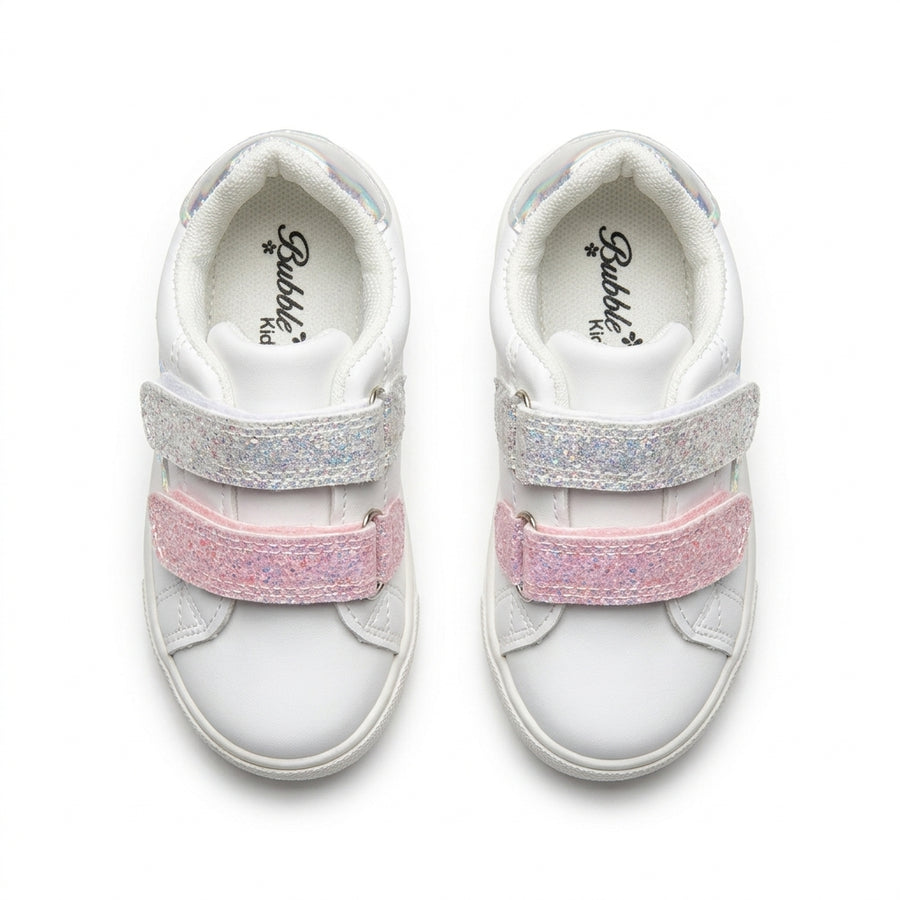 Baskets Fille Licorne Scratch – Bubble Kids – Importées d’Espagne 🇪🇸 – Blanc, Rose & Argenté