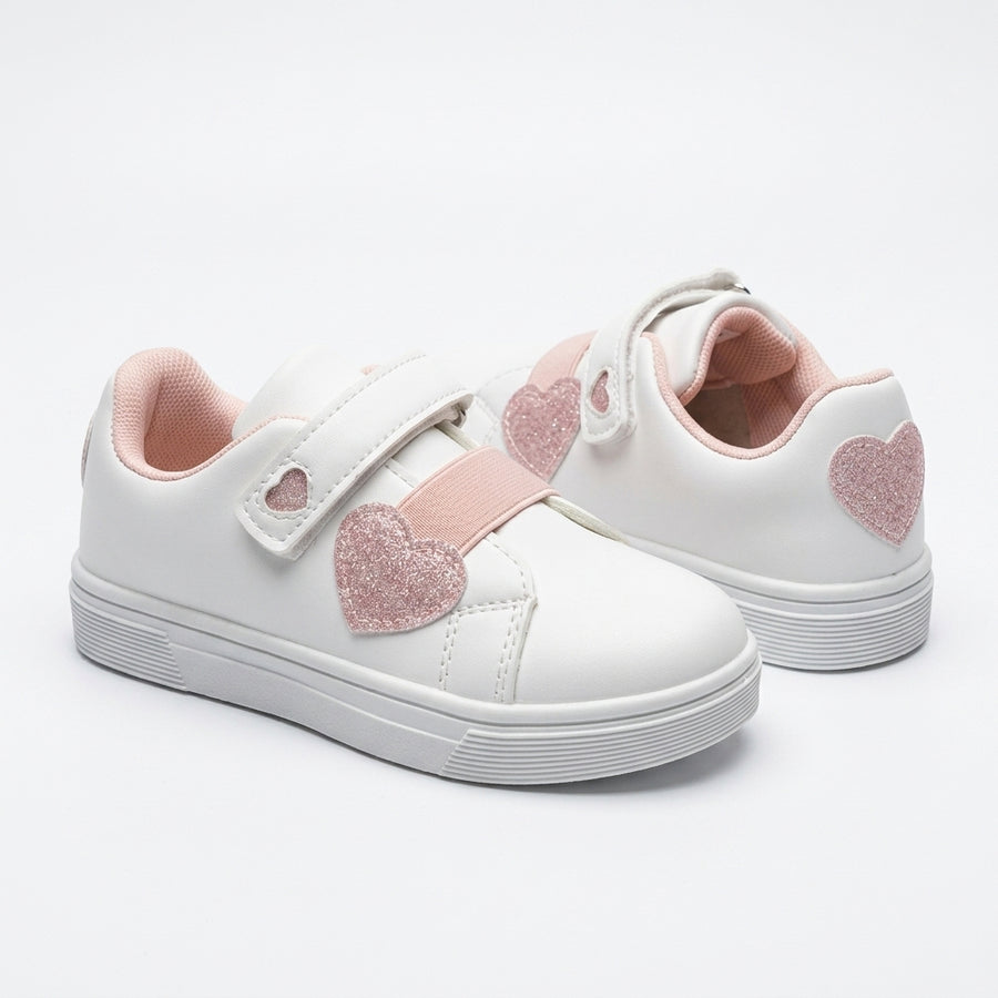 Baskets Fille Scratch à Cœurs – Importées d’Espagne 🇪🇸 – Blanc & Rose