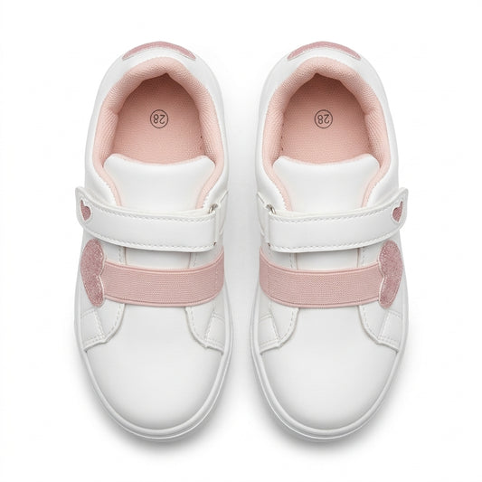 Baskets fille à scratch blanc et rose – vue de dessus