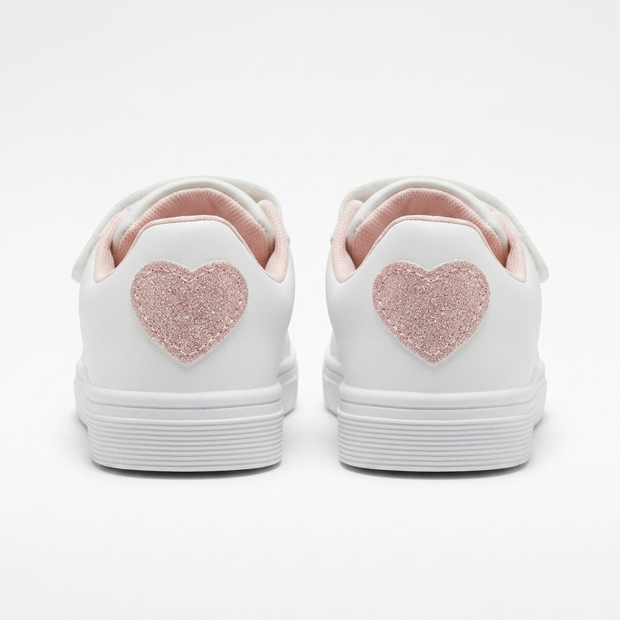 Baskets Fille Scratch à Cœurs – Importées d’Espagne 🇪🇸 – Blanc & Rose