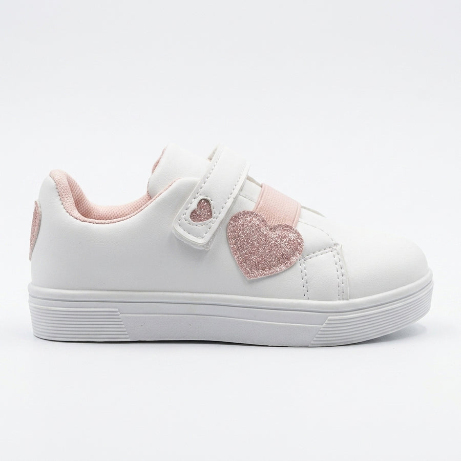 Baskets Fille Scratch à Cœurs – Importées d’Espagne 🇪🇸 – Blanc & Rose