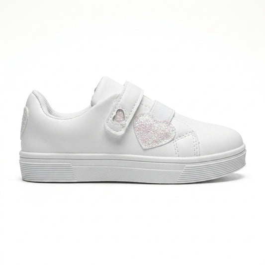Basket fille blanche à scratch et cœur irisé – vue de profil