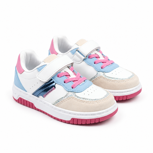 Baskets fille pastel paillettes blanc rose et bleu sur fond blanc – Maroc