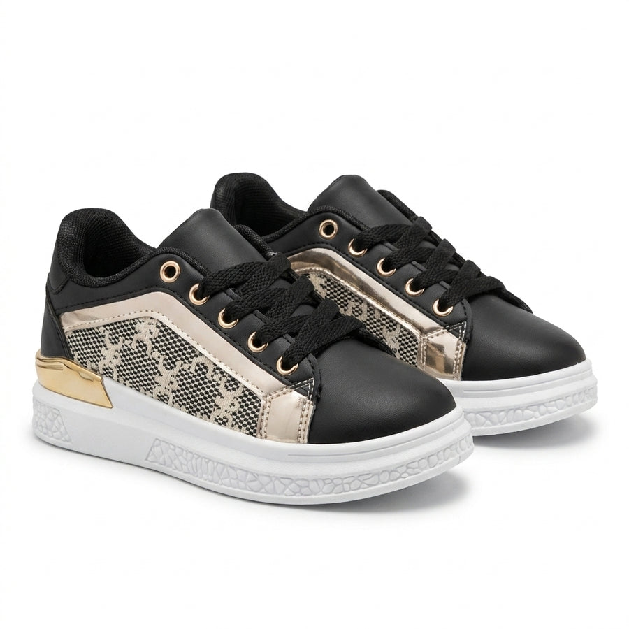 Baskets Fille QORAL Panneau Monogramme – Importées d’Espagne 🇪🇸 – Noir