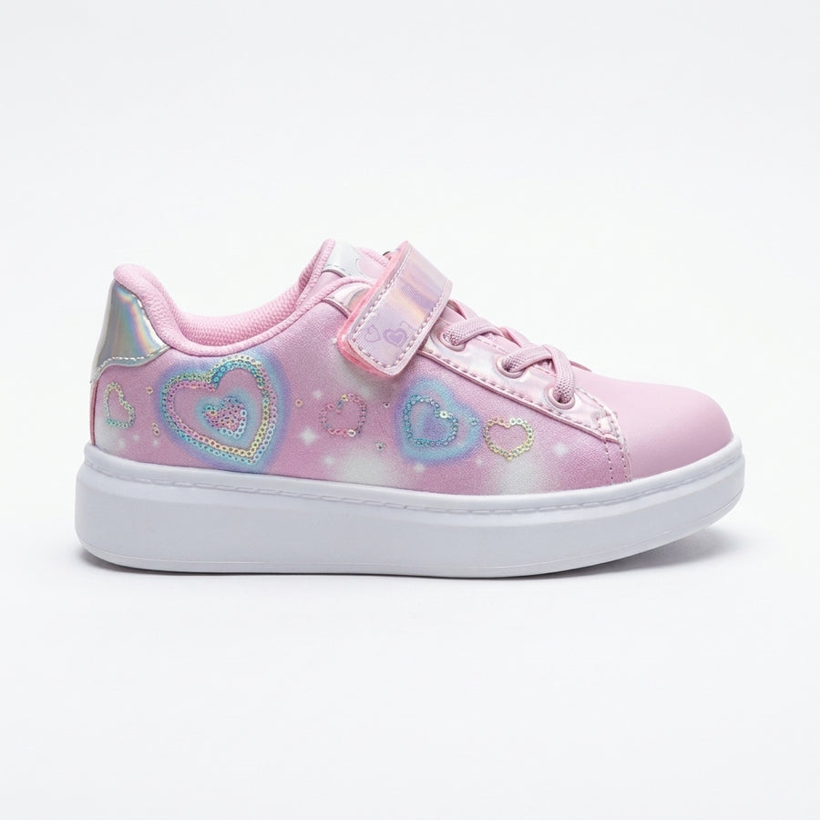 Baskets Fille à Scratch Cœurs Sequins – Rose Holographique