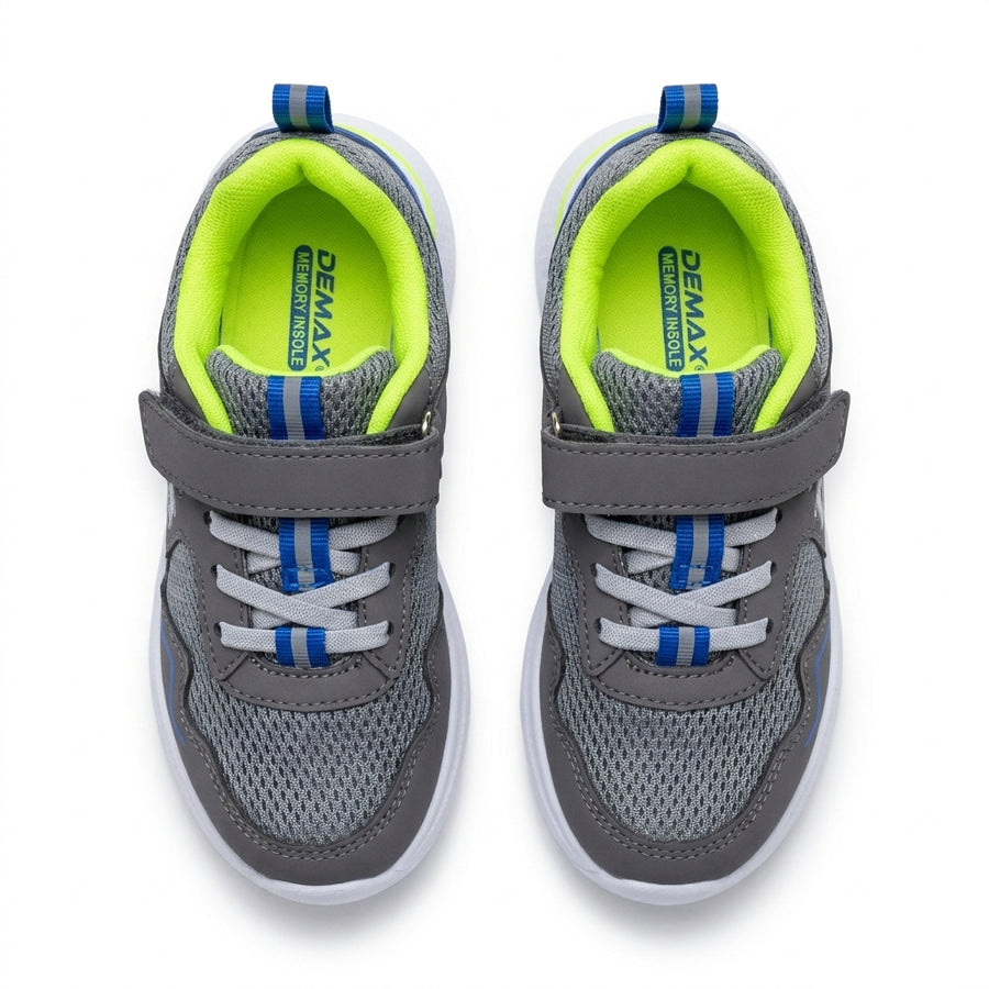 Baskets Garçon Scratch DEMAX – Importées d’Espagne 🇪🇸 – Bleu & Vert Fluo , Gris