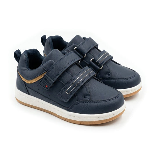 Paire de baskets garçon à double scratch bleu marine et camel – BOMBAS Maroc