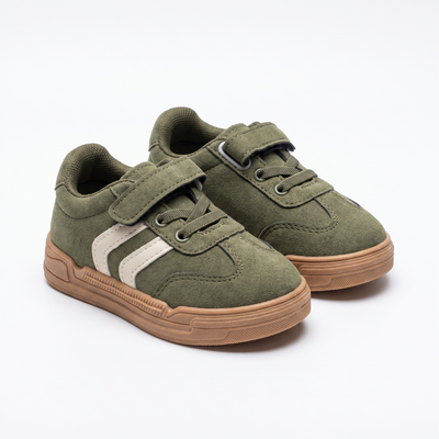 Baskets Garçon Scratch & Lacets – Bubble Kids – Suédine Kaki