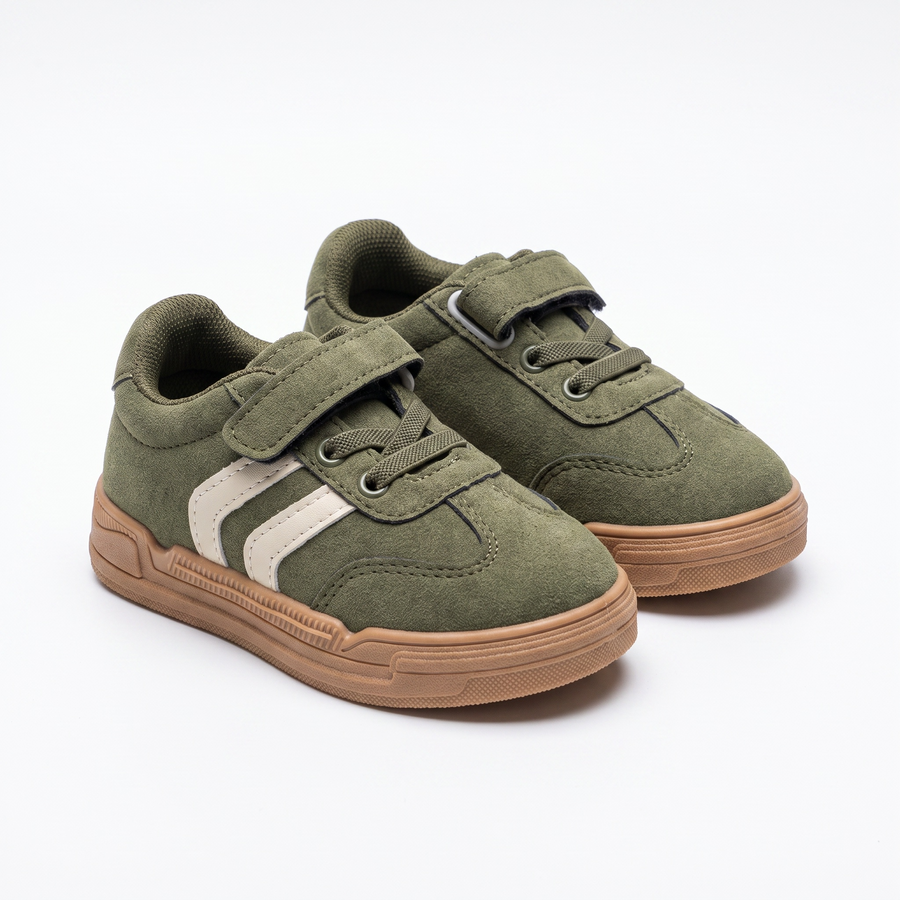 Baskets Garçon Scratch & Lacets – Bubble Kids – Suédine Kaki