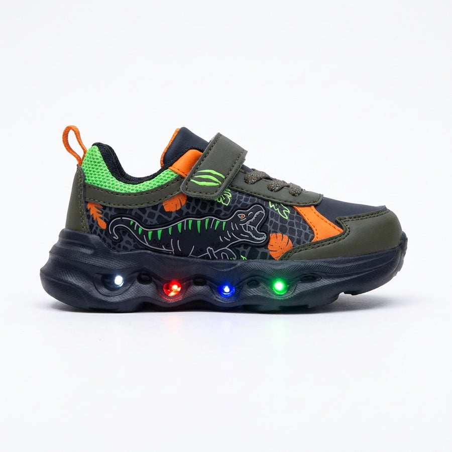Baskets Garçon Lumineuses LED Dinosaure – BUBBLE KIDS – Kaki