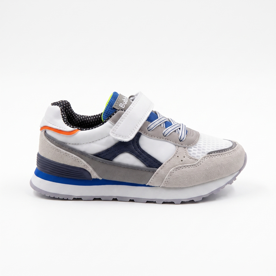 Baskets Garçon Rétro Runner – Bubble – Importées d’Espagne 🇪🇸 – Blanc & Gris