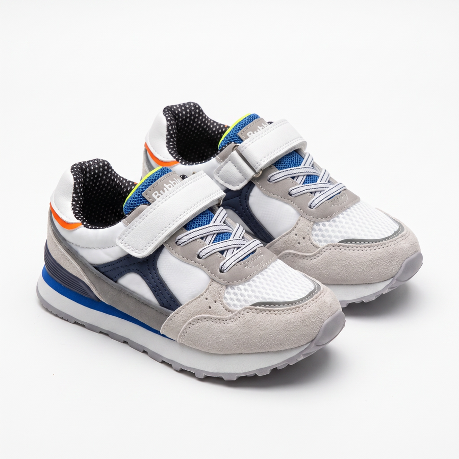 Baskets Garçon Rétro Runner – Bubble – Importées d’Espagne 🇪🇸 – Blanc & Gris