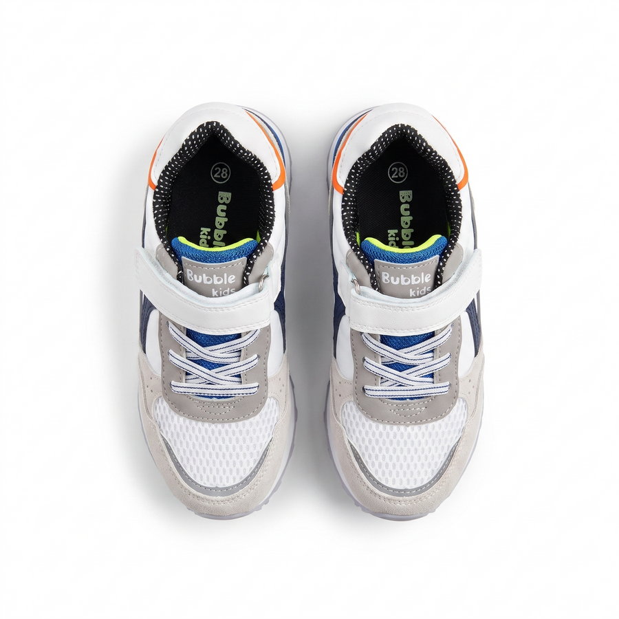 Baskets Garçon Rétro Runner – Bubble – Importées d’Espagne 🇪🇸 – Blanc & Gris