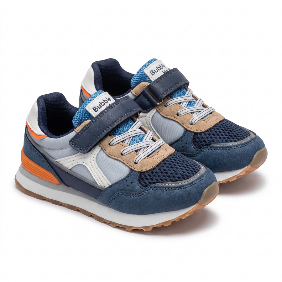 Baskets Garçon Rétro Runner – Bubble – Importées d’Espagne 🇪🇸 – Camel & Bleu