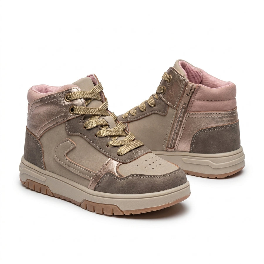 Baskets Montantes Fille à Zip – Rose Doré & Beige