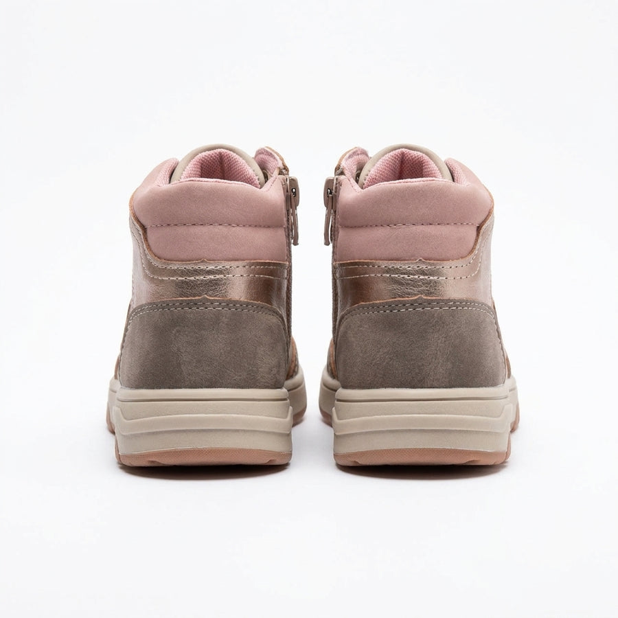 Baskets Montantes Fille à Zip – Rose Doré & Beige
