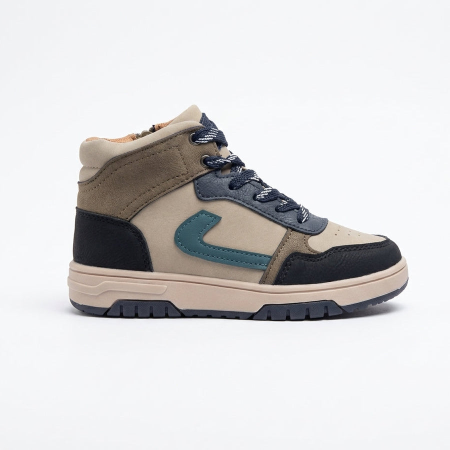 Baskets Montantes Garçon à Zip – Beige, Kaki & Bleu_Marine