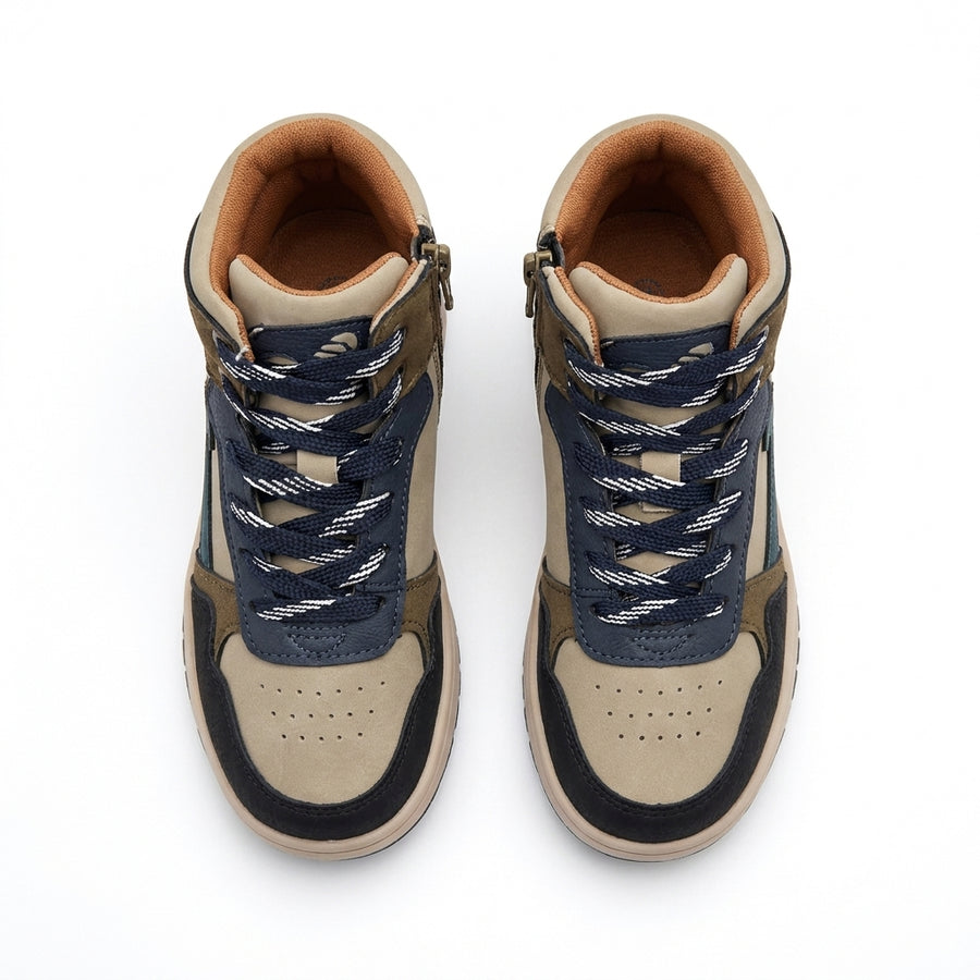 Baskets Montantes Garçon à Zip – Beige, Kaki & Bleu_Marine