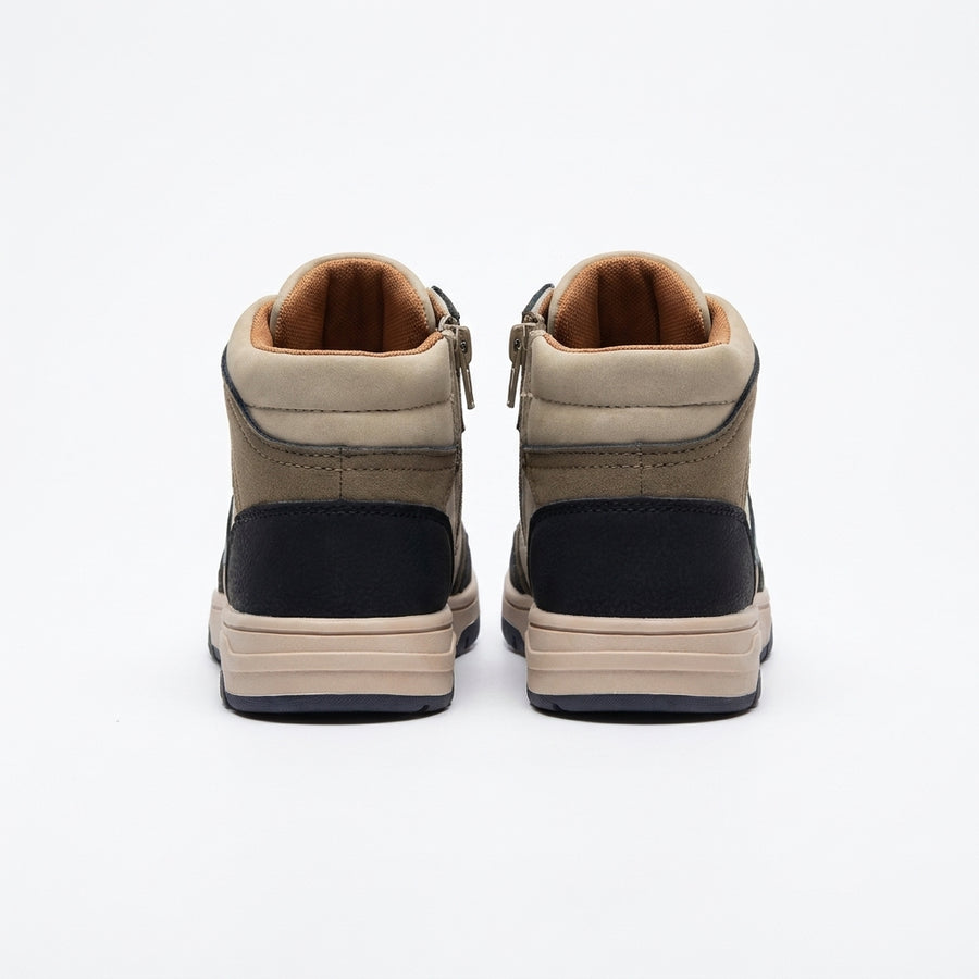 Baskets Montantes Garçon à Zip – Beige, Kaki & Bleu_Marine