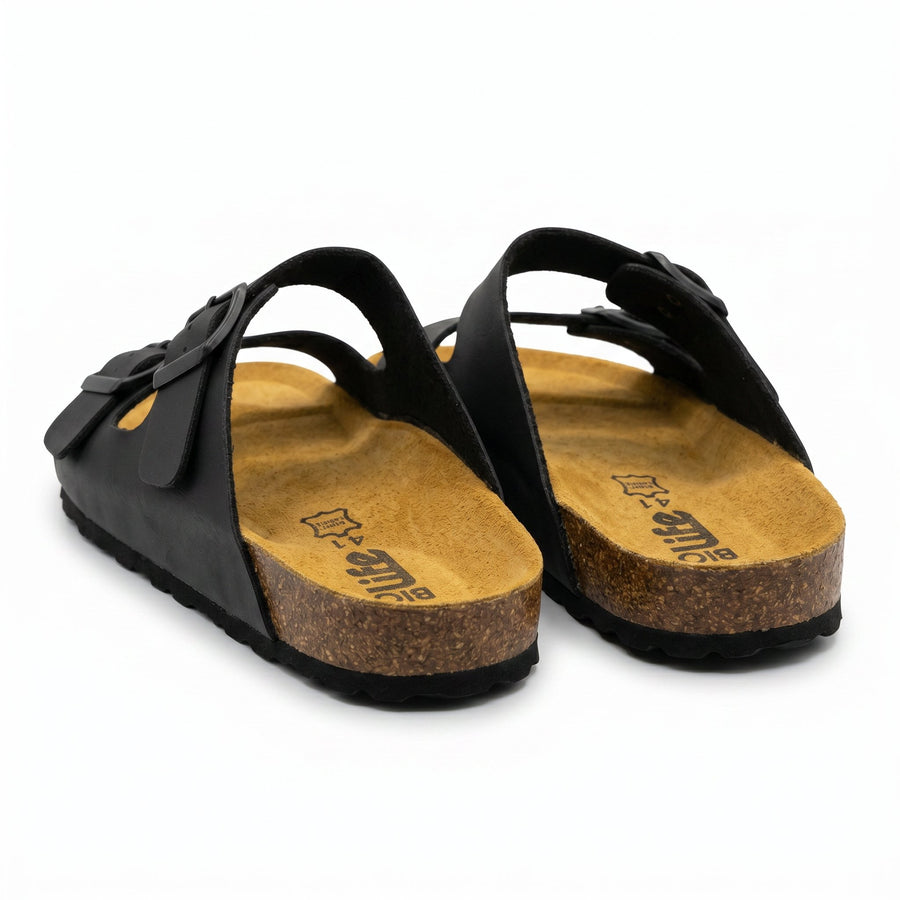 Sandales pour Femme – Noir Cuir Double Bride – Made in Spain 🇪🇸
