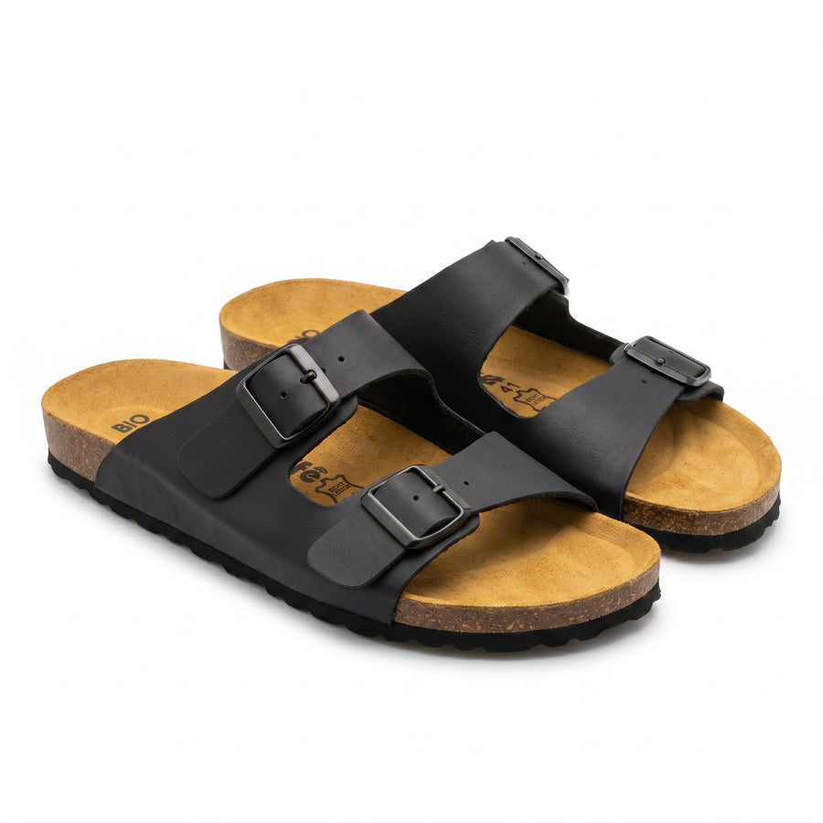 Sandales pour Femme – Noir Cuir Double Bride – Made in Spain 🇪🇸