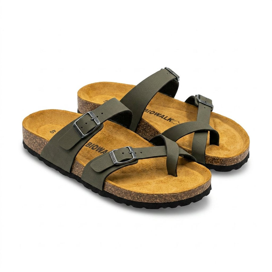 Sandales Biowalk pour Femme – Kaki Semelle Liège – Made in Spain 🇪🇸