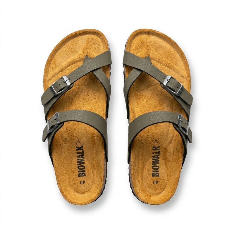 Sandales Biowalk – Kaki Semelle Liège – Made in Spain 🇪🇸
