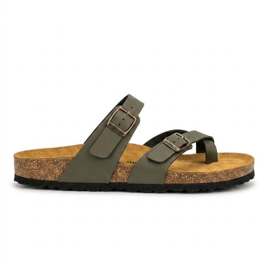 Sandales Biowalk pour Femme – Kaki Semelle Liège – Made in Spain 🇪🇸